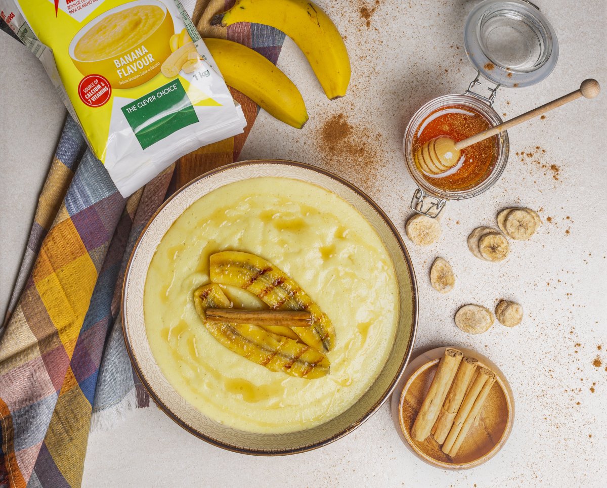 Flatlay of porridge made with white star