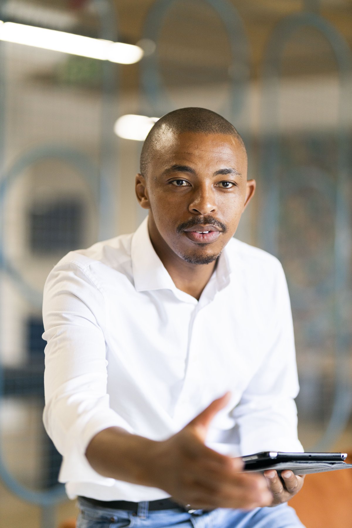 Black business man greeting