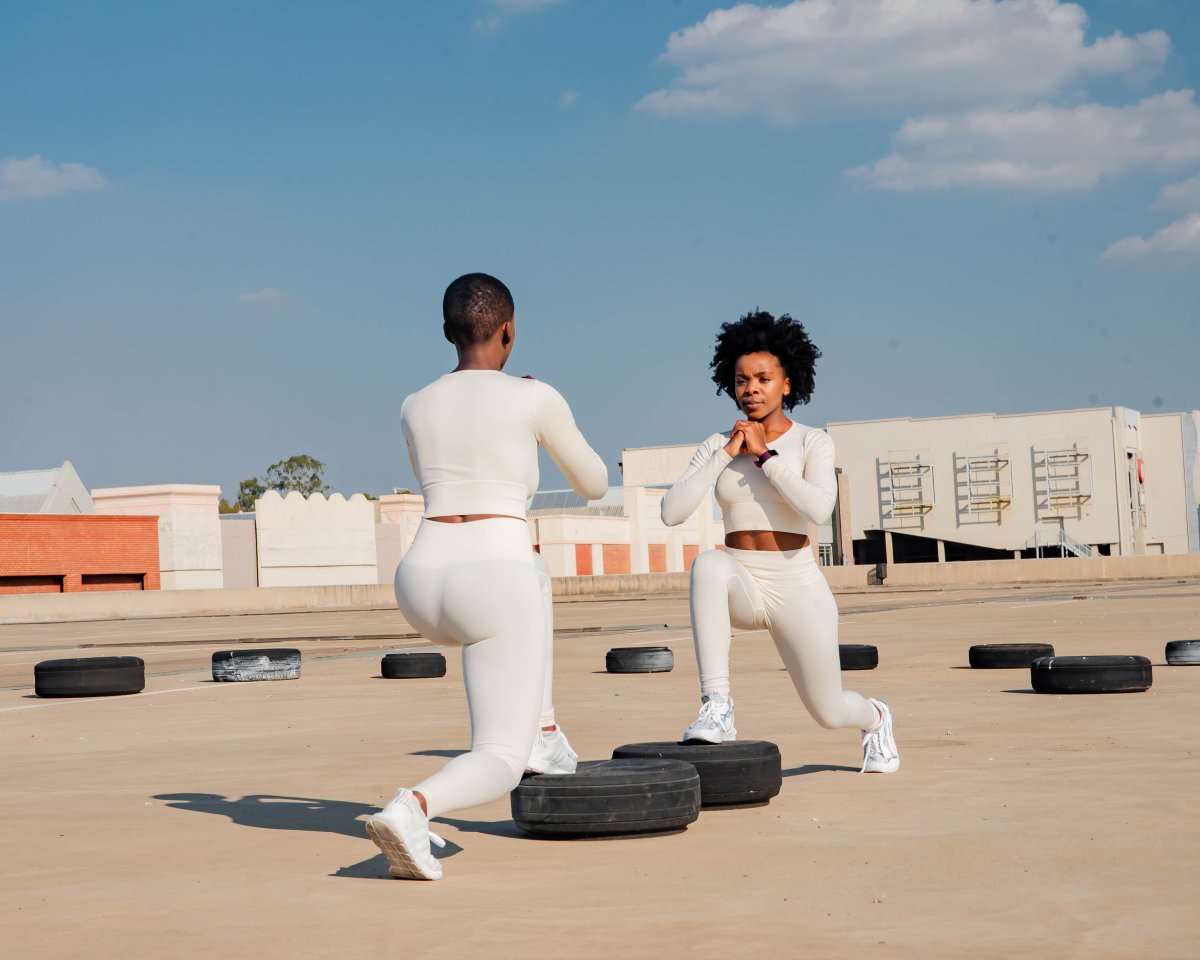 Two black women training