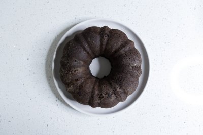 Chocolate cake after being baked in the oven