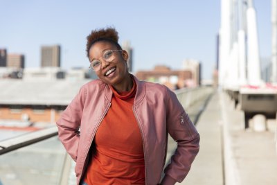 Black woman smiling in Johannesburg