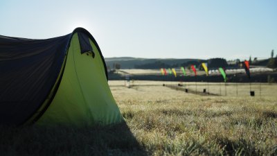 Morning frost at campsite