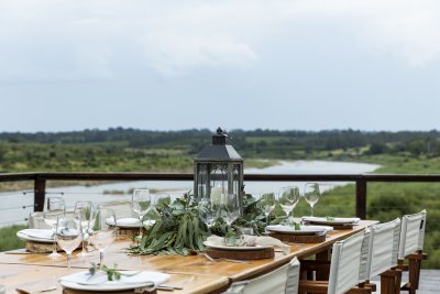 Dinner table near a river in the Kruger National Park