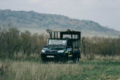 Safari car parked in the bush