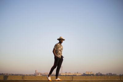 Model posing in the joburg skyline
