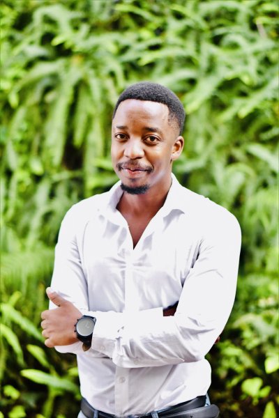 Black business man in a while shirt