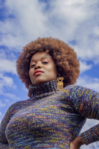 African woman with natural brown hair