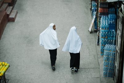 school friends in the street alley