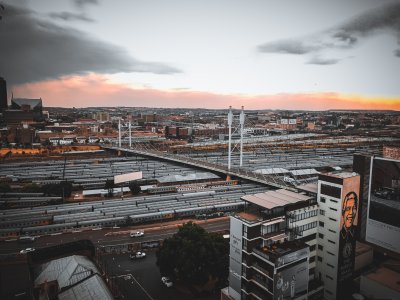 Mandela Bridge with trains underneath