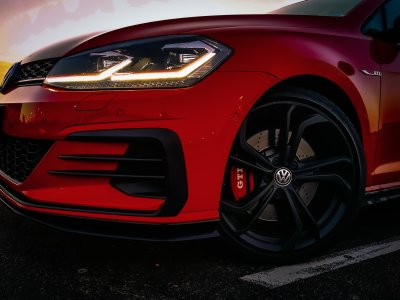Limited edition VW Golf 7.5 GTI TCR front head lamp detail with rim