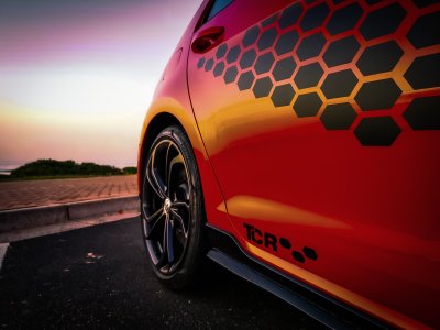 Limited edition VW Golf 7.5 GTI TCR sunrise shoot, rear wheel and side profile detail